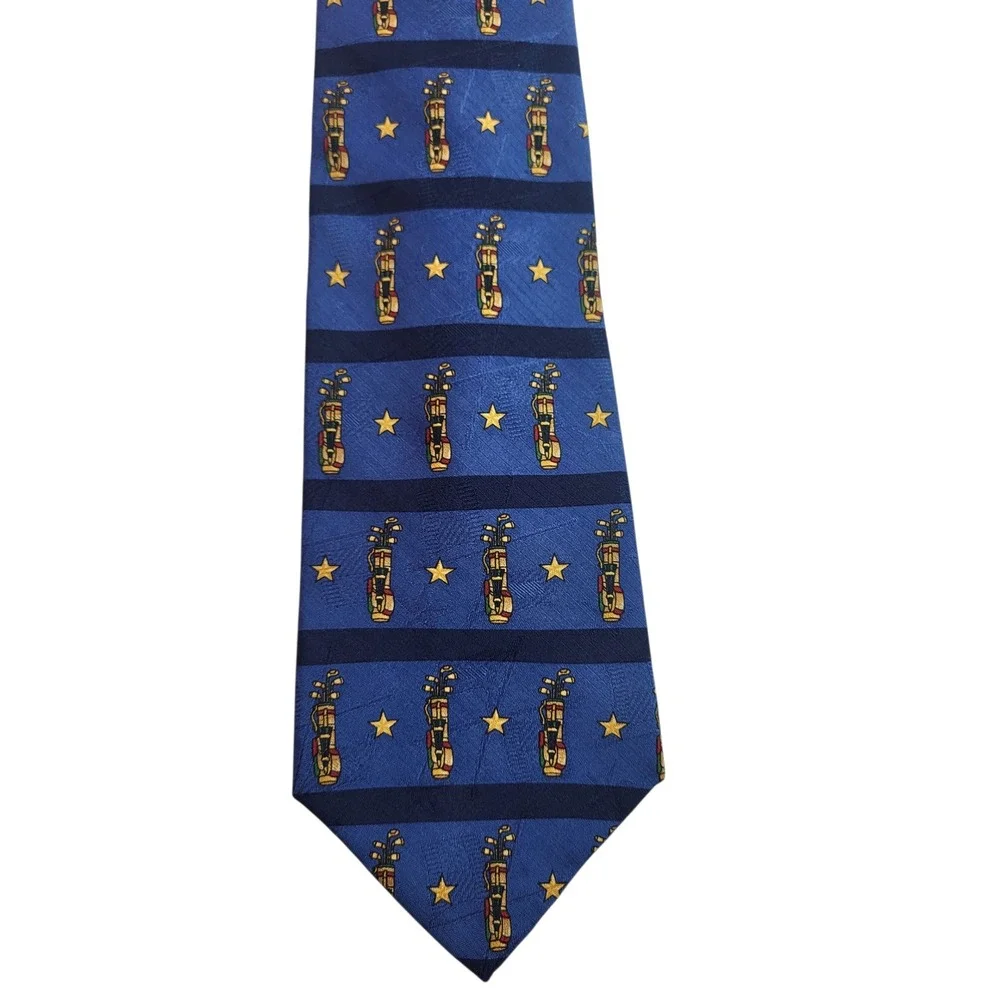 Tommy Hilfiger Golf Tie Silk Golf Bag Star Print Necktie Blue